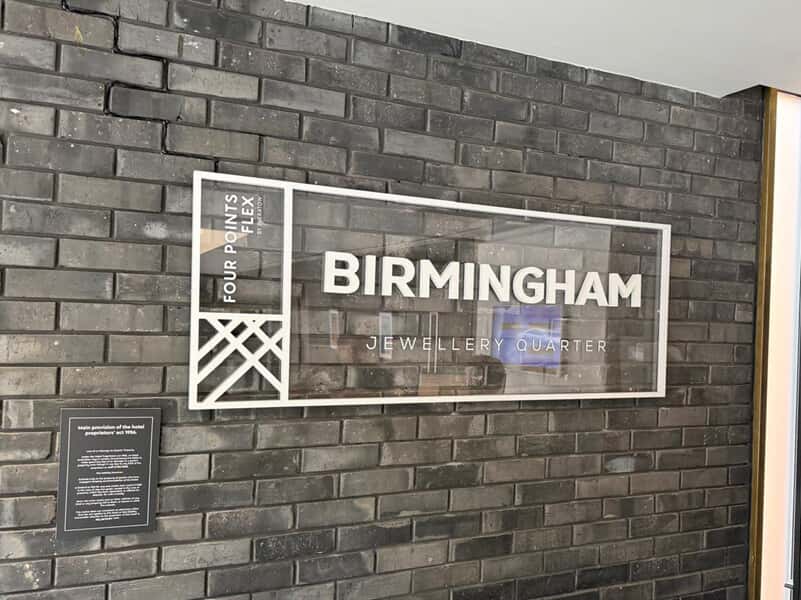 An image of the Birmingham Jewellery Quarter exterior signage.